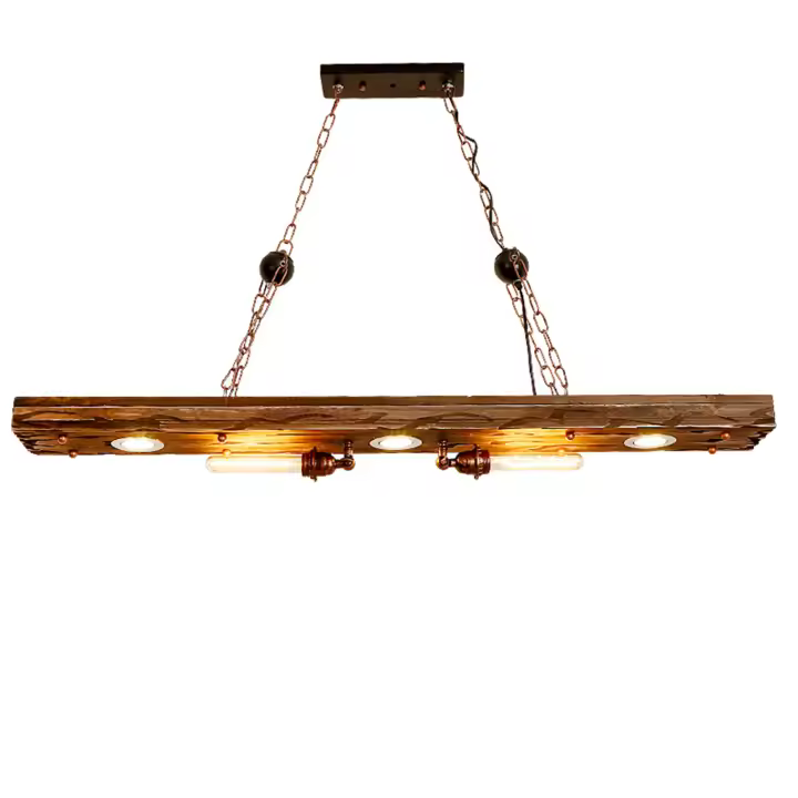 Lámpara colgante rústica retro, de madera, industrial, se puede ajustar libremente - 1