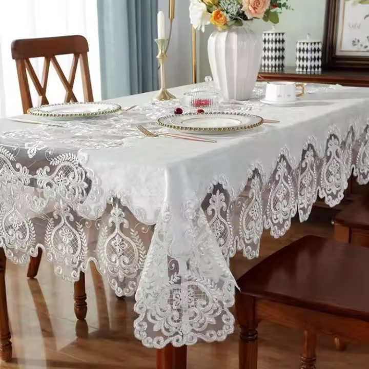 Mantel rectangular de terciopelo de oro blanco americano, mantel de mesa de comedor y silla bordado europeo - 1