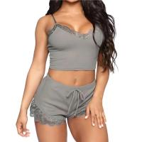 Conjuntos de pijama de encaje sin mangas para mujer, ropa de dormir suave, cómoda, con cuello en V, camisón femenino, ropa de noche, camisón de satén - details 0