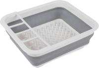 Escurreplatos plegables gris con separador de cubiertos, perfecto para propietarios de viviendas o acampadas, resistente a roturas, diseño que ahorra espacio - details 0