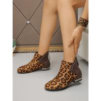 Botas cortas con estampado de leopardo para mujer, botas planas de tacón bajo de talla grande, novedad de Otoño de 2024 - details 8