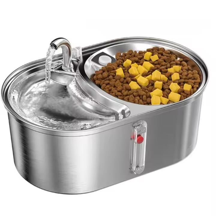 Fuente de agua para gatos de doble cuenco de 3 litros/101 oz, fuente para beber para mascotas de acero inoxidable, cuencos para gatos 2 en 1 para agua de comida (agua-agua), dispensador automático de agua para perros ultrasilencioso con bomba y 5 filtros - 1