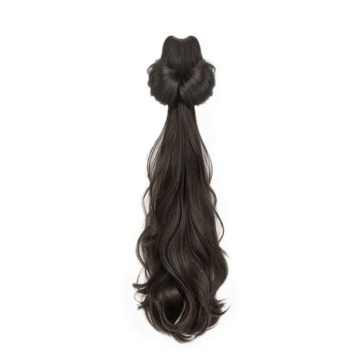 Cola de Caballo baja de fibra resistente al calor, cola de caballo larga y ondulada, peluca de cola de caballo rizada de estilo coreano, peluca con cabeza de bola esponjosa falsa para niñas - 1