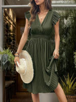 Vestido plisado de verano para mujer, manga corta, color sólido - details 5