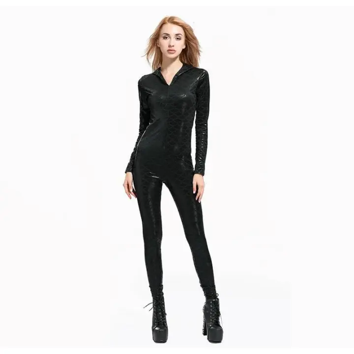 Body sexy de escamas de pescado con capucha para mujer, disfraz de cosplay vintage, mono de actuación para carnaval y fiesta de Halloween - 1