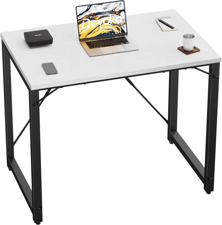 pequeño para Ordenador, Escritorio de 100 x 50 x 73 cm, Mesa de Oficina en casa, Escritorio para Ordenador portátil, Mesa de Diseño Industrial Blanco - 1