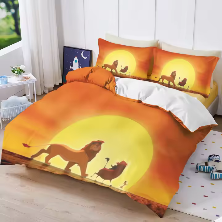 Juego de Cama de Lujo del Rey León Diseño de Dibujos Animados Lindo Conjunto de Cama de 3 Piezas - 1