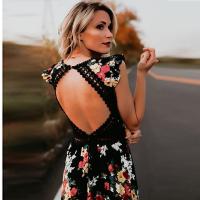 Vestido De Mujer Sin Mangas Con Estampado De Flores Y Corte Asimétrico Backless De Talla Ajustada Y Caída Bohemia Largo Hasta El Tobillo - details 3