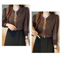 2025 otoño mujer gasa Patchwork suéter manga linterna cuello vuelto jersey con botones mujer Oficina señora suéter invierno - details 15