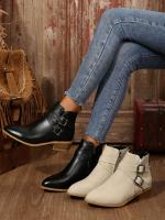 2025 otoño e invierno nuevo europeo y americano de gran tamaño cabeza puntiaguda tacón cuadrado cremallera lateral botas cortas de moda y cómodas mujeres 36-43 - details 2