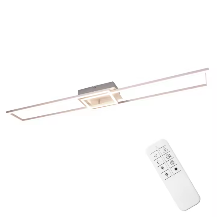 CBJKTX Lámpara de Techo LED para Dormitorio - Lámpara de Dormitorio de 2 Marcos 102 CM Moderna Regulable con Control Remoto Lámpara de Techo Plateada 36 W - 1