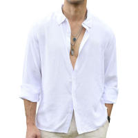 Camisas de Playa para Hombres Algodón Lino de Color Sólido Estilo Casual Suelto - details 1