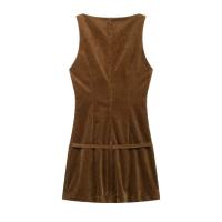 Mujer color sólido versátil con cinturón color sólido vestido de pana cordura - details 4