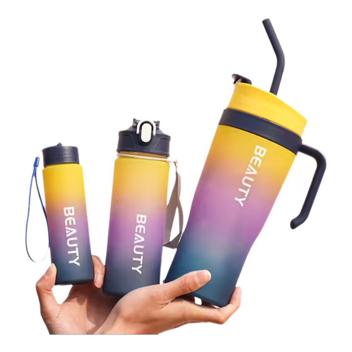Botella De Agua Deportiva 3-en-1 Con Palanca Grande Y Gradiente De Color Gran Capacidad Para Adultos Botella De Bebida Para Exterior - 1