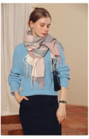 Bufanda a cuadros bufanda de invierno chal para mujer babero de flecos abrigados - details 6