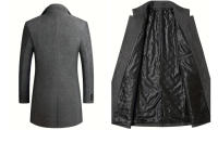 Chaqueta gruesa de lana para hombre, cortavientos de longitud media para otoño e invierno, color liso - details 7
