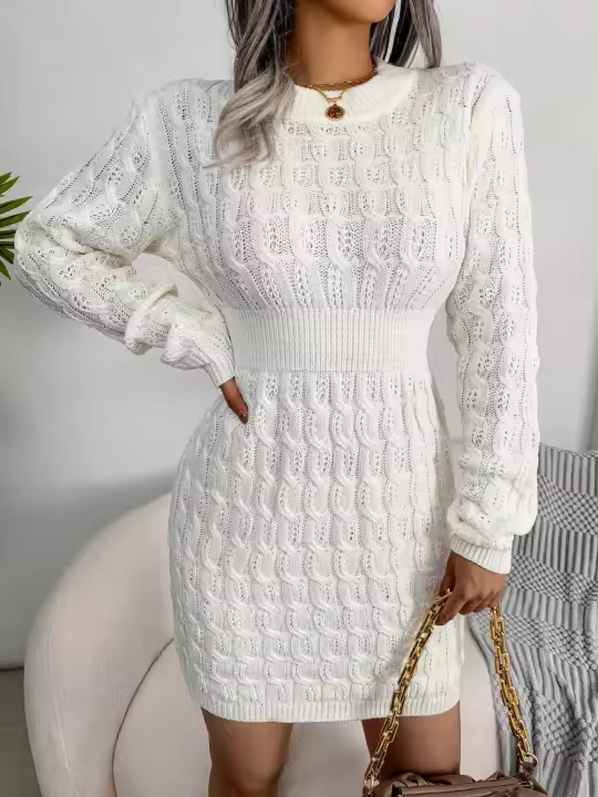 2024 Otoño Invierno mujer Casual manga larga suéter vestido negro blanco azul - 1