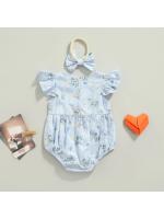 Conjunto de Maternidad Pelele para Bebé con Diadema Mono Floral con Cuello Redondo y Manga Mosca + Diadema para Verano, Azul/Amarillo, 0-24 Meses - details 2