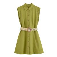Vestido de diseñador con cinturón sin mangas de color sólido corto simple temperamento 2025 verano nueva ropa de mujer. - details 1