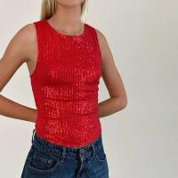 Camisetas Sin Mangas con Lentejuelas Brillantes Cuello Redondo, Top Corto, Moda para Mujeres y Clubes - details 4