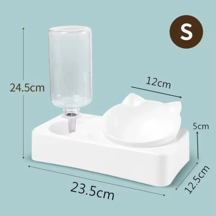 Cuencos Dobles para Perros y Gatos Cuenco de Agua y Comida Inclinable Cuencos Elevados de 15 Grados con Botella de Agua Automática Comedero para Mascotas - 1