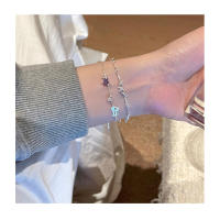 Pulsera de plata de ley con lazo de conejo para mujer, joyería exquisita de circonita con corazón púrpura fresco y dulce - details 6