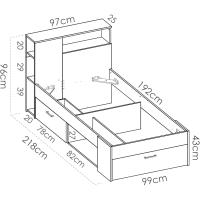 , Cama Compacta de 90 x 190 con Cajones, Blanco, 96 x 99 x 218 cm - details 1
