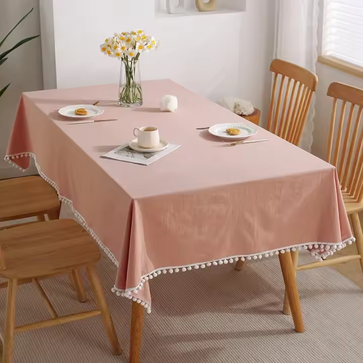 Mantel de Mesa de Pompon de Verde Ligero Cubierta de Mesa Bohemia para Cocina y Comedor - 1