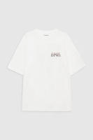 04 Camiseta de manga corta para mujer, color blanco roto, con estampado de sombra de letras clásicas delanteras y traseras, novedad de verano - details 2