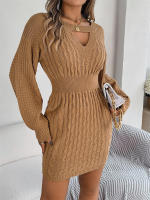 Punto de manga larga para mujer, vestido suéter elegante con aberturas, otoño e invierno - details 6
