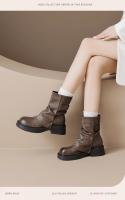 Botas cortas para mujer otoño-invierno 2025 Zapatos planos de tobillo plano a rayas marrones - details 0