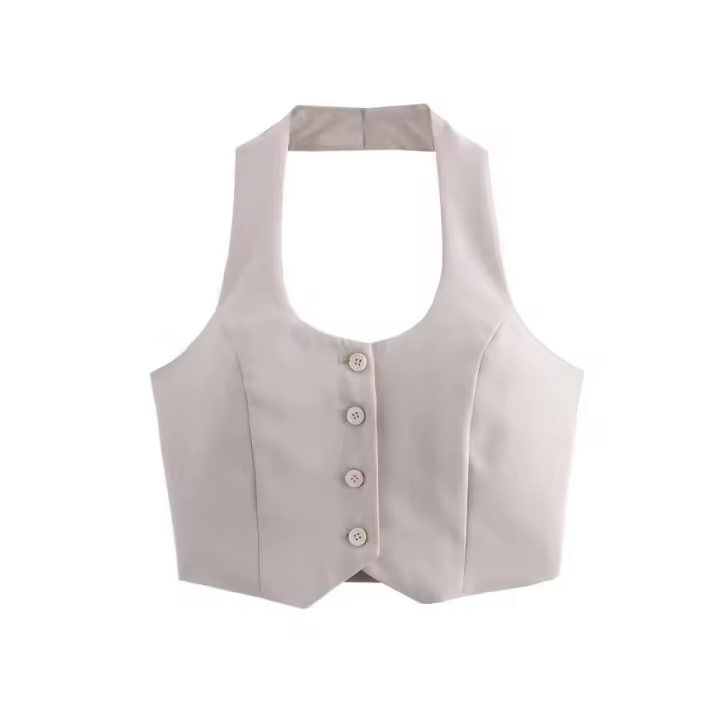 Tops sin mangas con botones delanteros y cintura doble alta, pantalones rectos con bolsillos laterales, conjuntos de dos piezas para mujer - 1