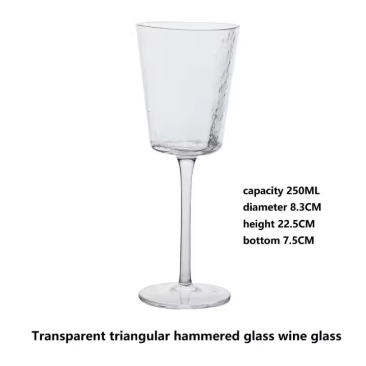Copa de Vino Rojo Martillado con Borde Dorado Ligero 140ML-250ML Ideal para Hogar y Dining - 1