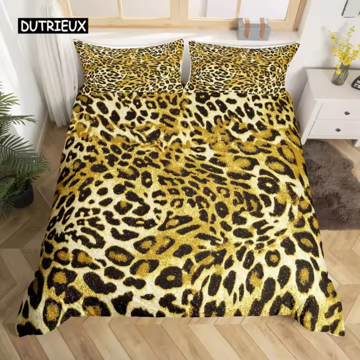 Juego de Ropa de Cama de Estampado de Leopardo Funda de Edredón de Piel de Animal - 1