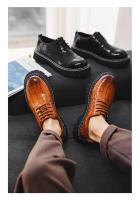 Zapatos de vestir gruesos hechos a mano para hombre, informales, de cuero, de alta calidad, color negro, para fiesta de lujo - details 1