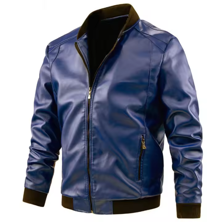 Chaqueta de cuero con cuello levantado de PU para hombre, para motocicleta de gran tamaño - 1