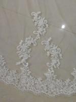 Apliques de encaje de marfil blanco, velos de boda largos de tul con borde de encaje, velos de novia 1T, 3 metros - details 1