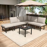 Conjunto de Jardín Loungesessel Marco de Hierro Templado, 6 Piezas, Muebles de Jardín con Almohadillas Ajustables, Placa de Mesa de Vidrio Liso, Sillones y Cojines de Almohada - details 0