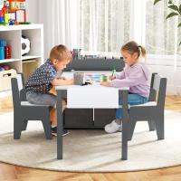 Juego de mesa de arte y actividades para niños, mesa de manualidades con 2 sillas, rollo de papel, estantes y 4 cestas de tela, para niños en la sala de juegos (gris) - details 7