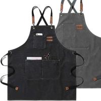 Delantal de trabajo de mezclilla impermeable a prueba de aceite de lona de algodón cafetería cocina hogar jardinería - details 0