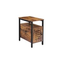 Mesa Auxiliar, Mesita de Sofá Abatible con Puntos de Carga y Estante de Almacenamiento, Mesita de Noche Estrecha para Espacios Reducidos, Estructura Estable, Marrón Rústico - details 7