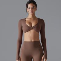 Nuevos deportes de manga larga Fiess para mujer, cuello en V profundo, ajustado, transpirable, estilo Ins, ropa de Yoga al aire libre, Tops cortos - details 2