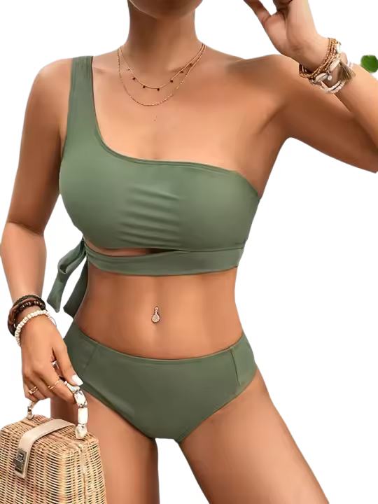 Conjunto de bikini de un hombro, trajes de baño, trajes de baño, ropa de playa sexy 2025 con relleno suave para mujer - 1