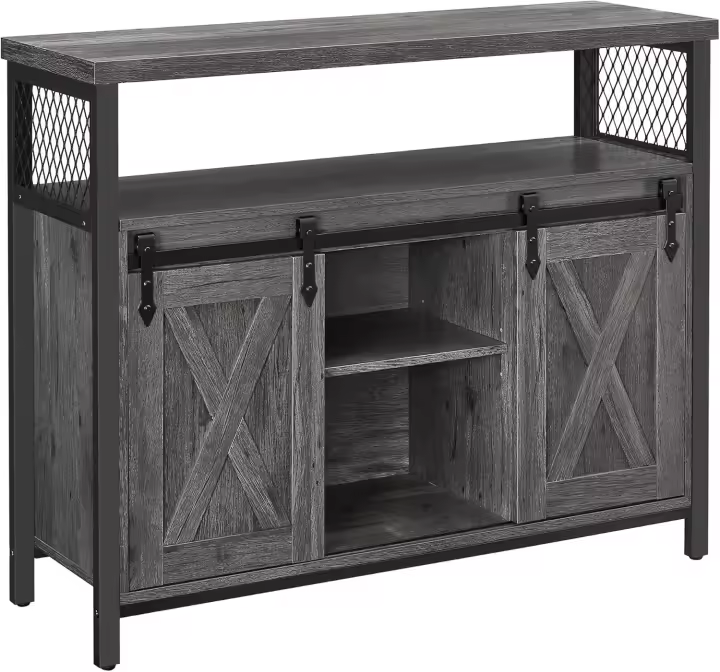 Armario de Cocina, Armario de Almacenamiento, con 2 Puertas Correderas, 33 x 100 x 80 cm, Estantes Ajustables, para Salón, Greige Melange y Negro Tinta LSC092B02 - 1
