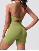 Lemon-conjunto deportivo de Yoga para mujer, mallas cortas de cintura alta y cuello redondo, sujetador cruzado, 2 piezas - details 2