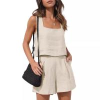 Traje informal de dos piezas para mujer, traje de vacaciones de Color sólido sin mangas con bolsillos, conjunto de pantalones, chaleco de pierna ancha elegante, trajes nuevos - details 0