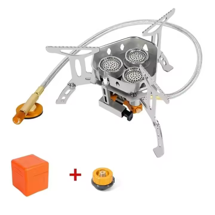 Quemador de camping de viaje a gas de 3 cabezales, estufa de mochila plegable de 6800W, equipo de cocina para senderismo, picnic y barbacoa al aire libre - 1