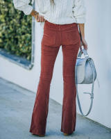 Pantalones acampanados elegantes de cintura alta para mujer, pantalones casuales con cintura elástica, color sólido, 2024 - details 11