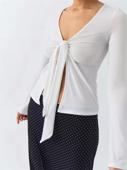 Camisetas de Manga Larga para Mujer Viste Primavera-Verano-Otoño con Cuello en V y Bucle - 1