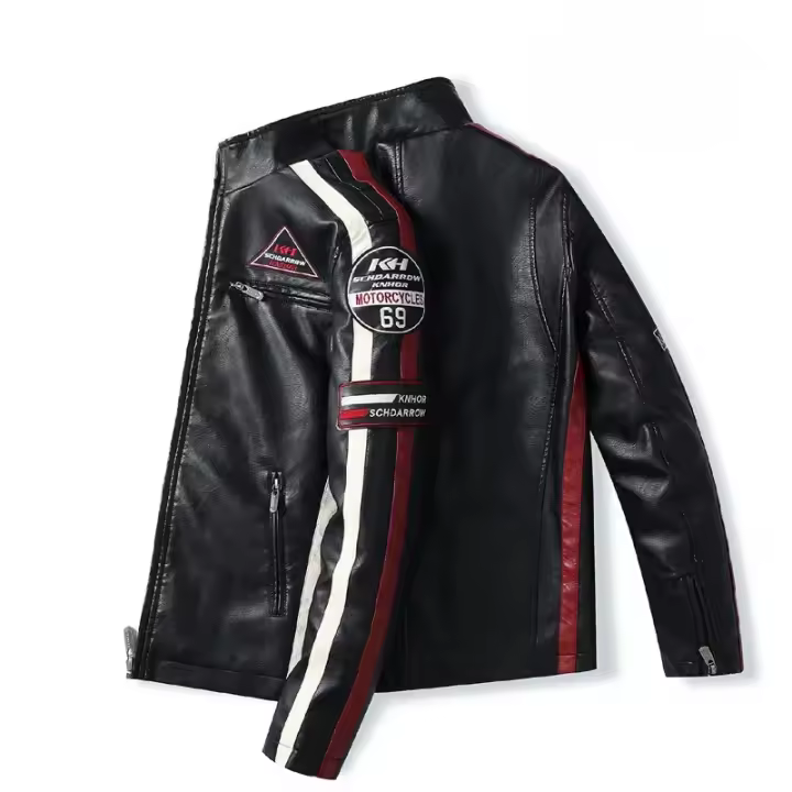 Nuevo traje de carreras de motos de los hombres, de cuero, de lana, delgado, chaqueta oscura, chaqueta de invierno para hombres, chaqueta de choque etiqueta - 1